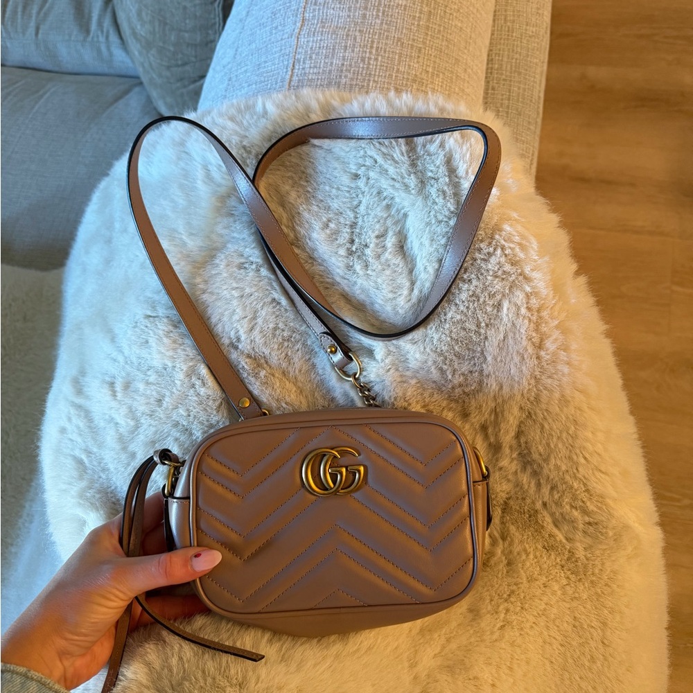 Gucci Taupe Quilted GG Marmont Crossbody Bag Mini - Picture 8 of 8